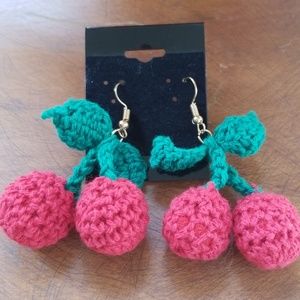 Red crocheted cherry earrings